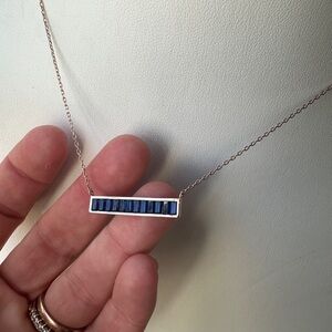 Elegant rose gold late over silver Blue stone Bar Necklace